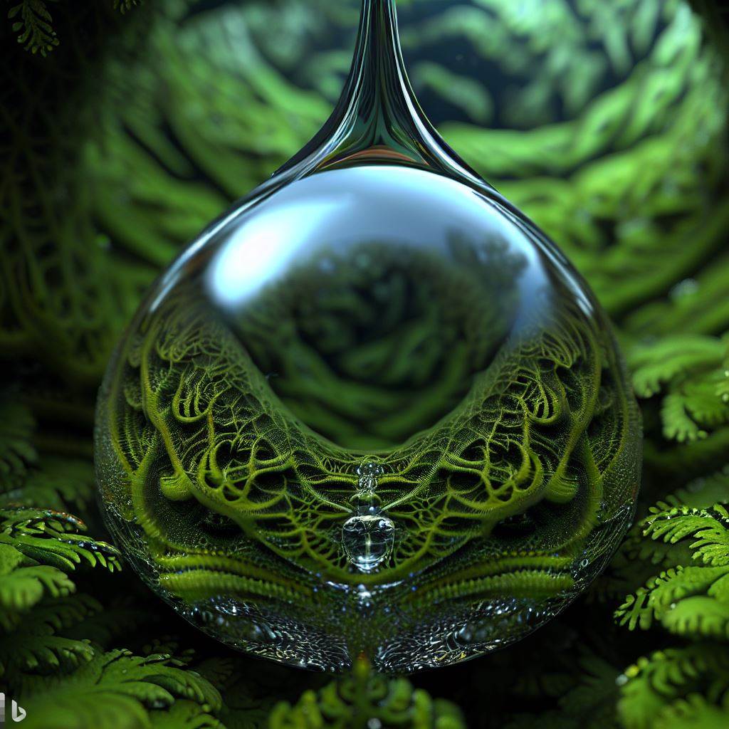 3D hyper-detailed raindrop centered in a fractal mossy rainforest.jpg